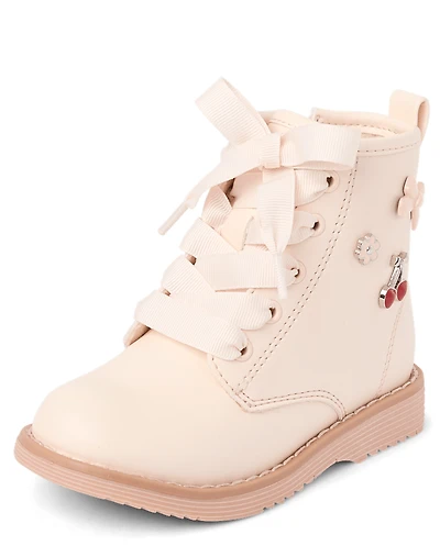Toddler Girls Charm Stud Lace Up Boots