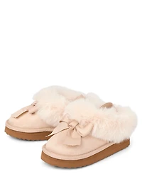 Toddler Girls Shimmer Bow Teddy Slip Ons