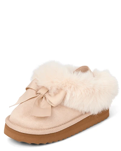 Toddler Girls Shimmer Bow Teddy Slip Ons