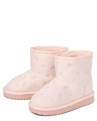 Toddler Girls Embroidered Bow Teddy Boots
