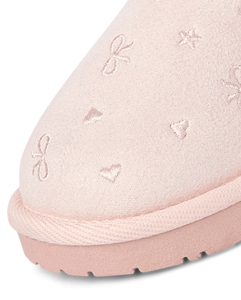 Toddler Girls Embroidered Bow Teddy Boots