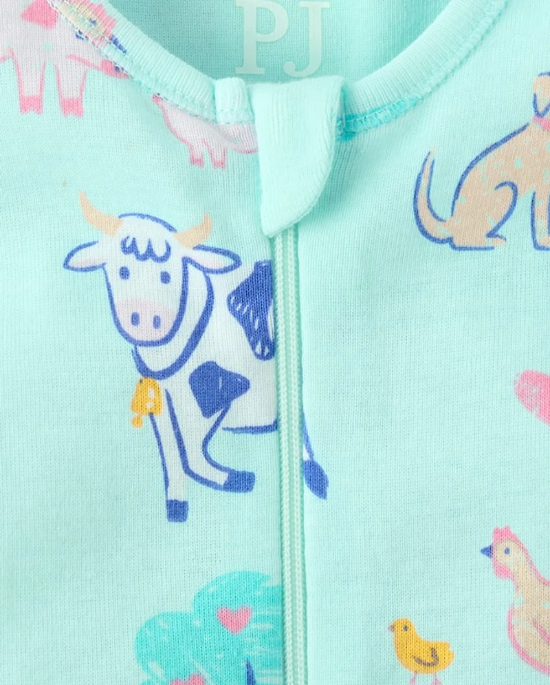 Baby And Toddler Girls Farm Animals Snug Fit Cotton Footed One Piece Pajamas