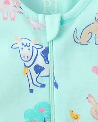 Baby And Toddler Girls Farm Animals Snug Fit Cotton Footed One Piece Pajamas