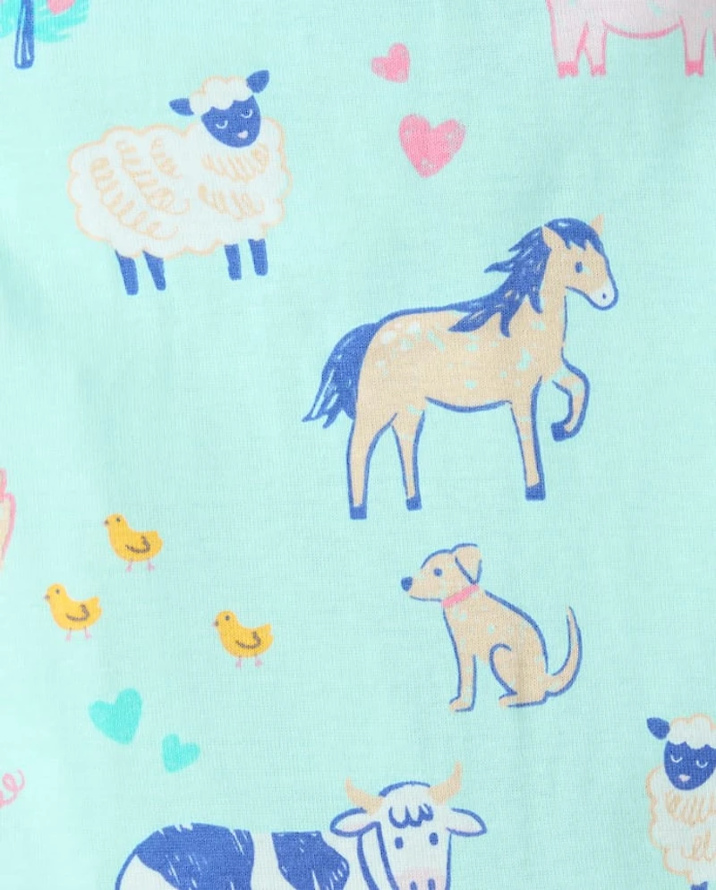 Baby And Toddler Girls Farm Animals Snug Fit Cotton Footed One Piece Pajamas