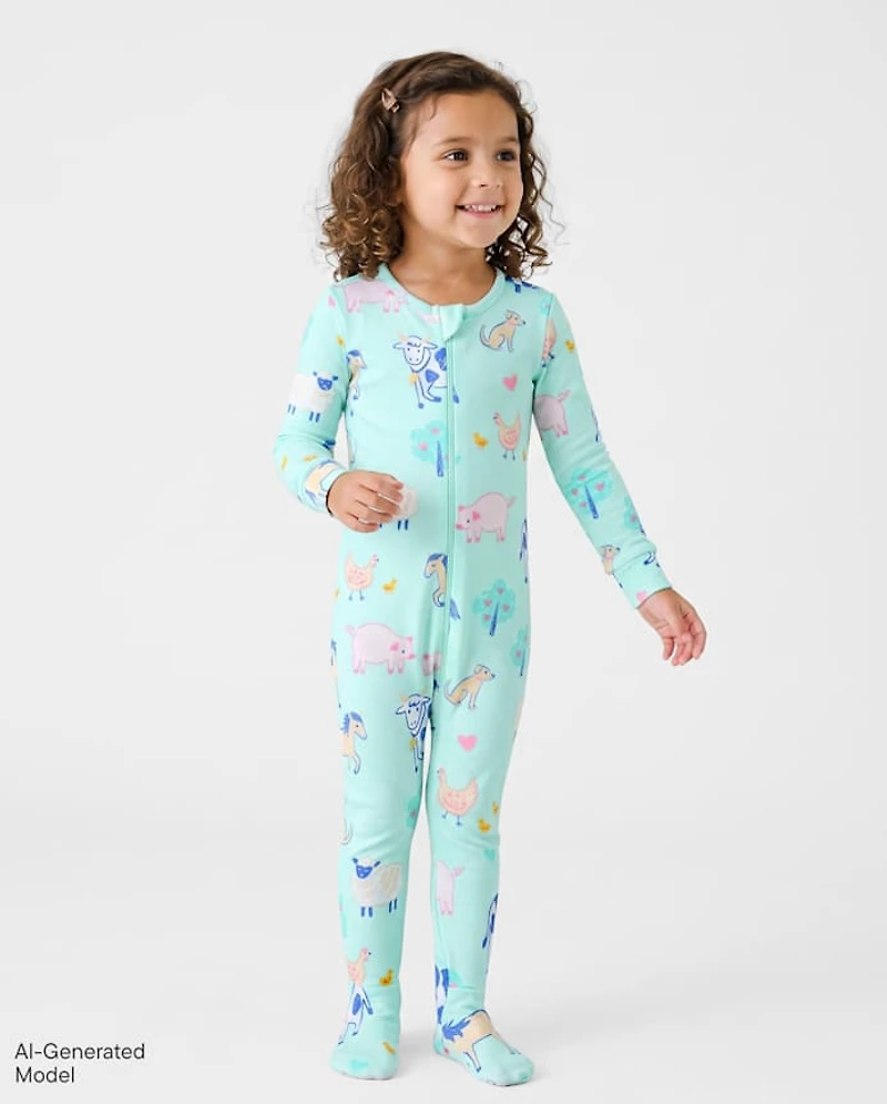 Baby And Toddler Girls Farm Animals Snug Fit Cotton Footed One Piece Pajamas