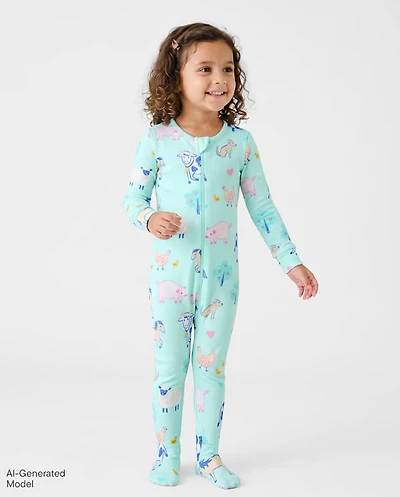 Baby And Toddler Girls Farm Animals Snug Fit Cotton Footed One Piece Pajamas