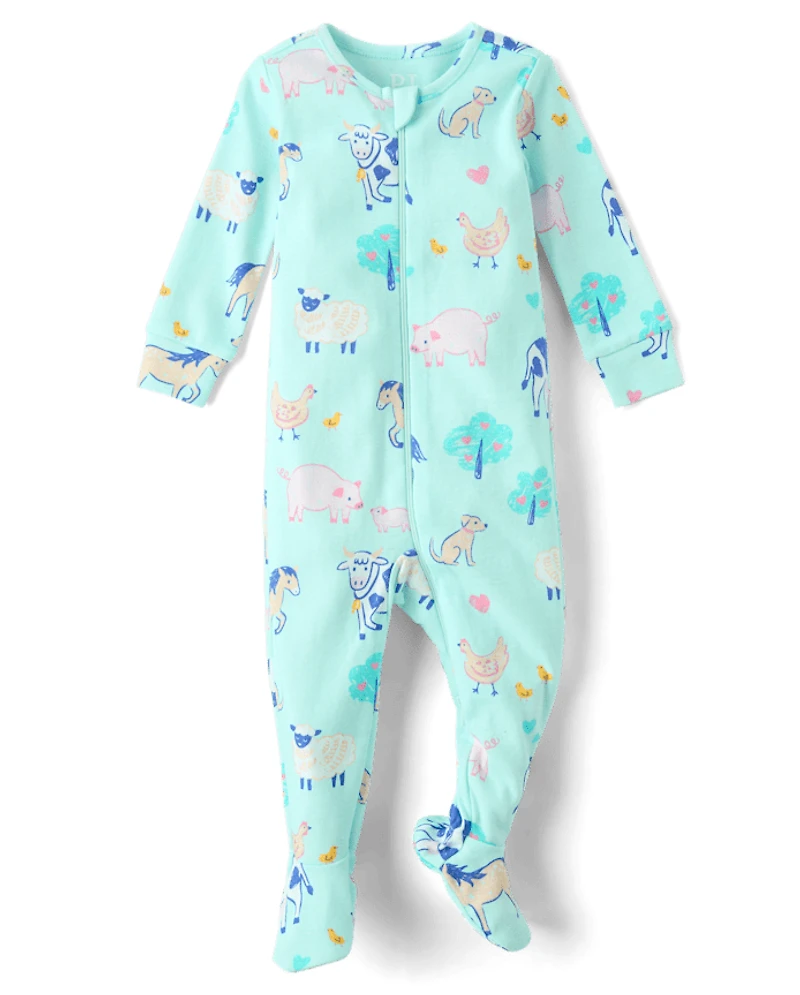 Baby And Toddler Girls Farm Animals Snug Fit Cotton Footed One Piece Pajamas