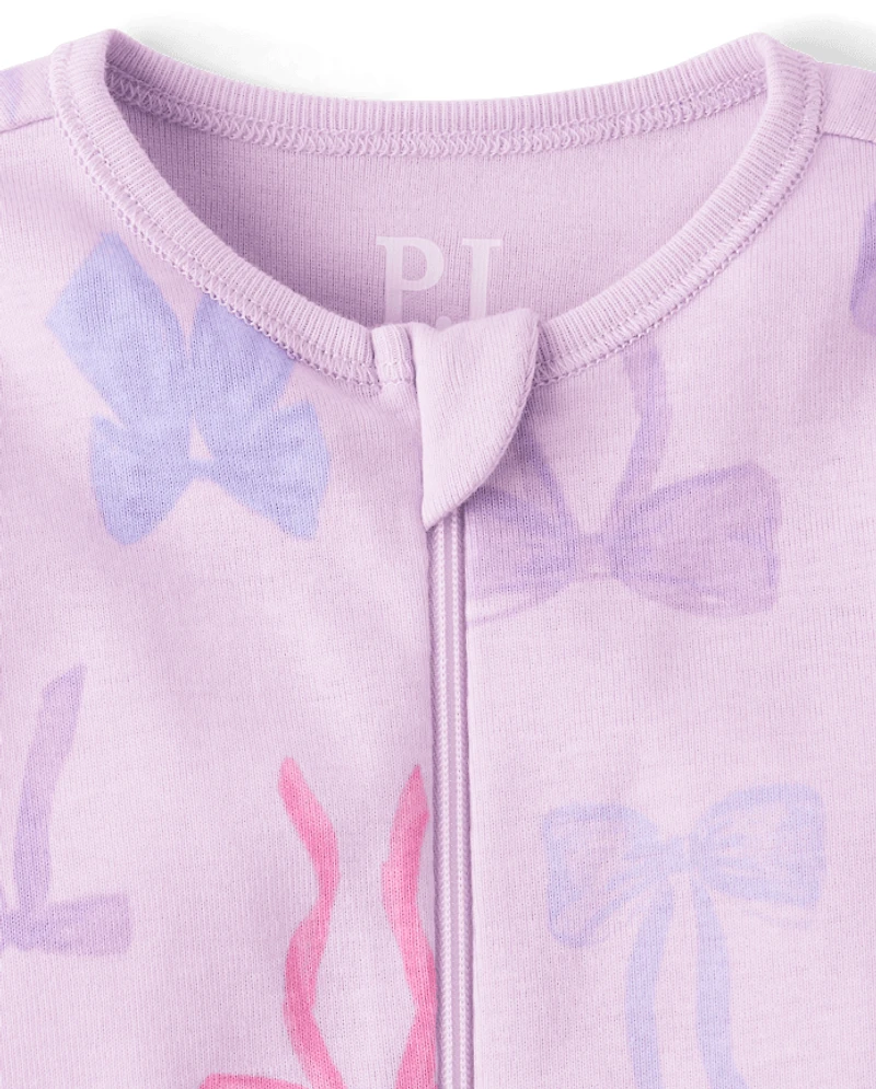 Baby And Toddler Girls Bow Snug Fit Cotton Footed One Piece Pajamas