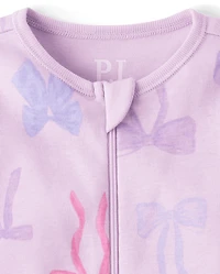 Baby And Toddler Girls Bow Snug Fit Cotton Footed One Piece Pajamas