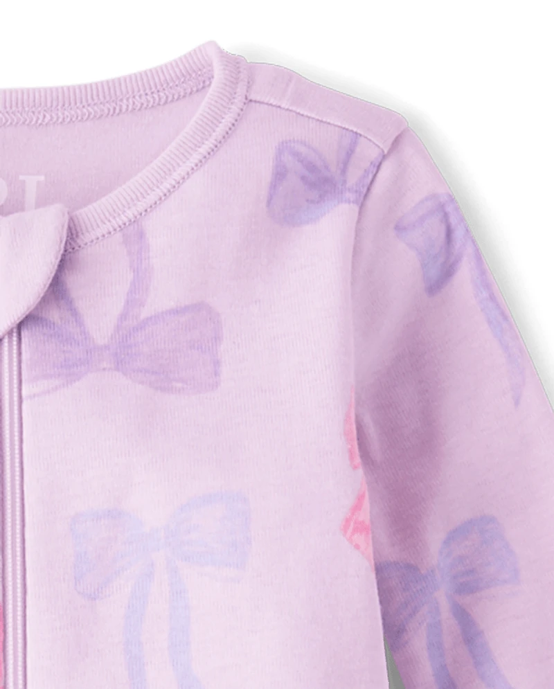 Baby And Toddler Girls Bow Snug Fit Cotton Footed One Piece Pajamas