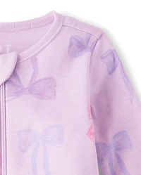 Baby And Toddler Girls Bow Snug Fit Cotton Footed One Piece Pajamas