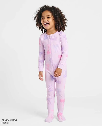 Baby And Toddler Girls Bow Snug Fit Cotton Footed One Piece Pajamas