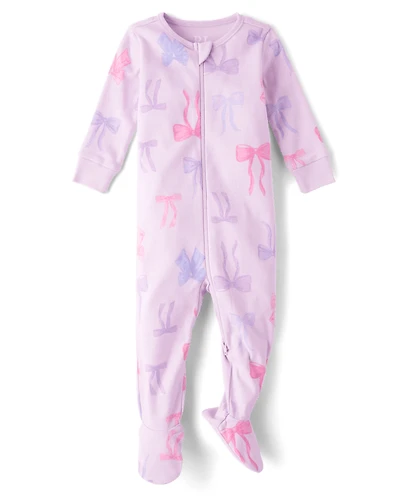 Baby And Toddler Girls Bow Snug Fit Cotton Footed One Piece Pajamas