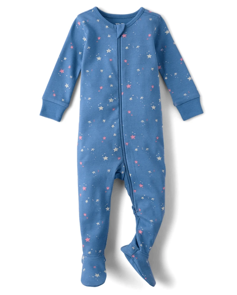 Baby And Toddler Girls Star Snug Fit Cotton Footed One Piece Pajamas