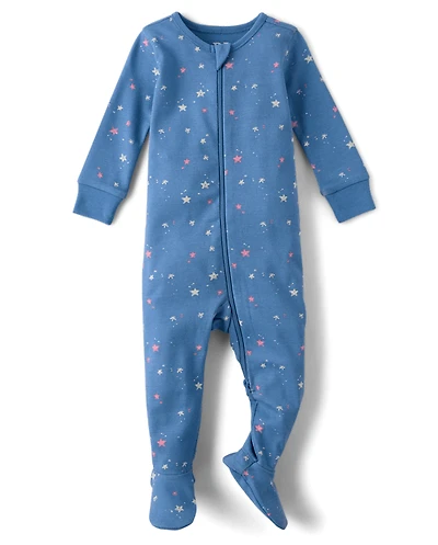 Baby And Toddler Girls Star Snug Fit Cotton Footed One Piece Pajamas
