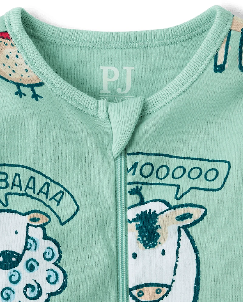 Baby And Toddler Boys Farm Animals Snug Fit Cotton Footed One Piece Pajamas