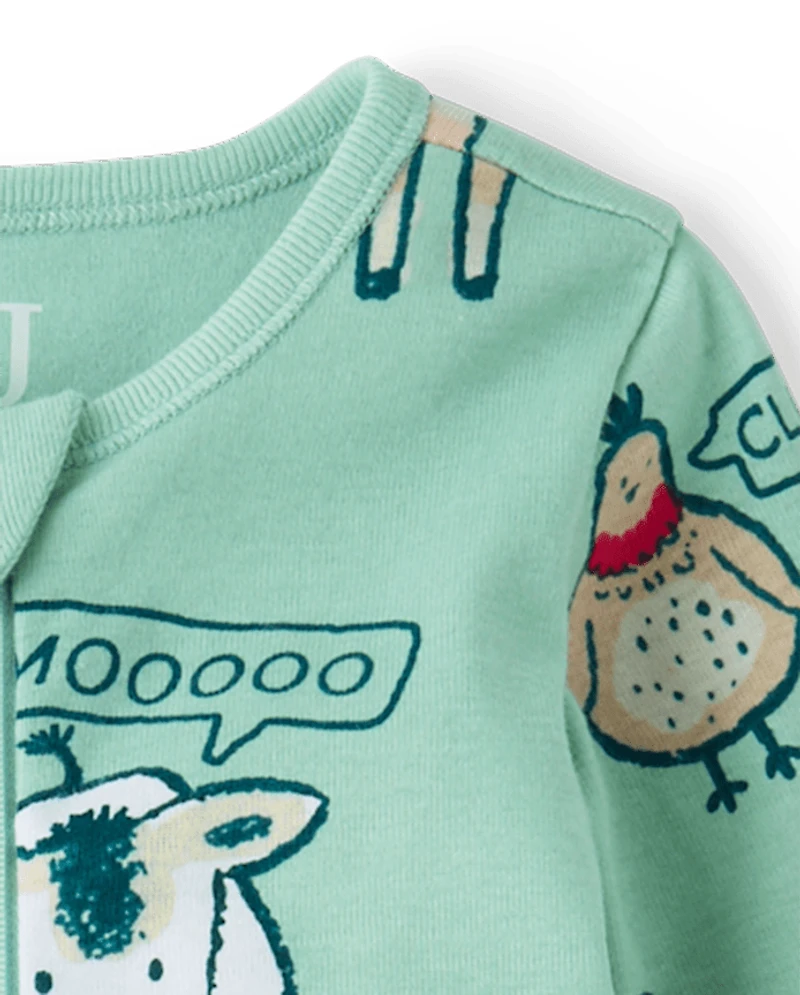 Baby And Toddler Boys Farm Animals Snug Fit Cotton Footed One Piece Pajamas