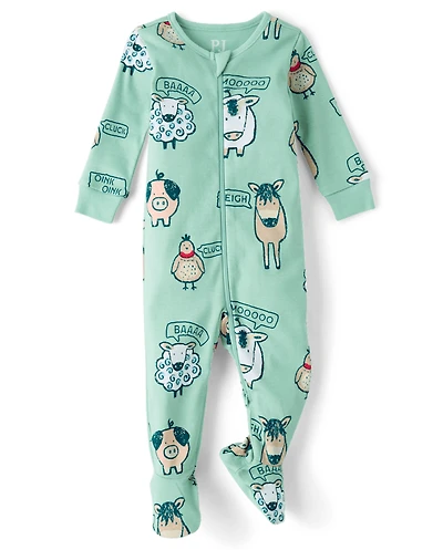 Baby And Toddler Boys Farm Animals Snug Fit Cotton Footed One Piece Pajamas
