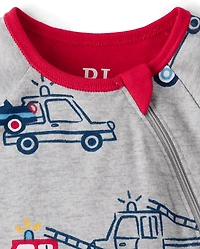 Baby And Toddler Boys Rescue Vehicle Snug Fit Cotton Footed One Piece Pajamas