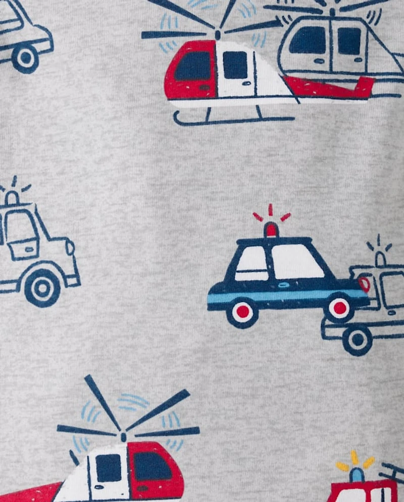 Baby And Toddler Boys Rescue Vehicle Snug Fit Cotton Footed One Piece Pajamas