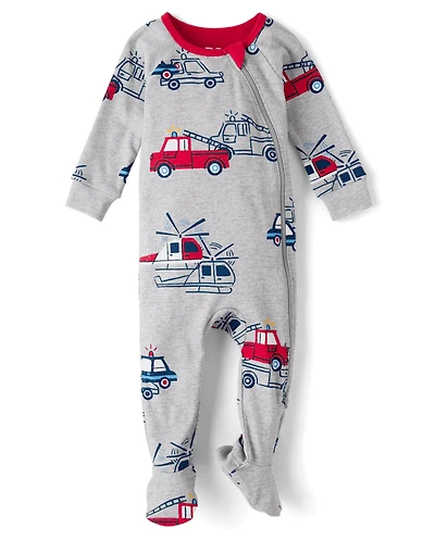 Baby And Toddler Boys Rescue Vehicle Snug Fit Cotton Footed One Piece Pajamas