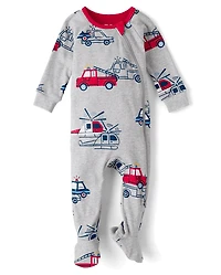 Baby And Toddler Boys Rescue Vehicle Snug Fit Cotton Footed One Piece Pajamas