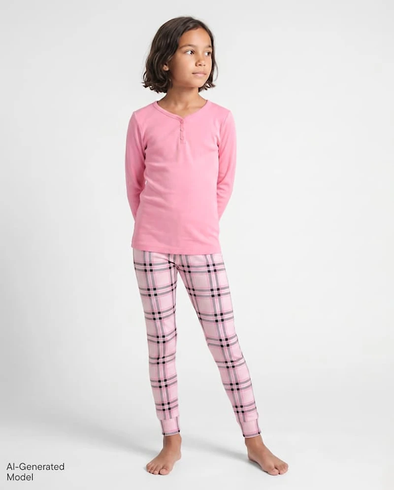 Girls Plaid Snug Fit Cotton Henley Pajamas