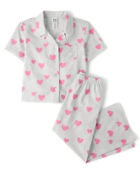 Girls Heart Button Front Pajamas