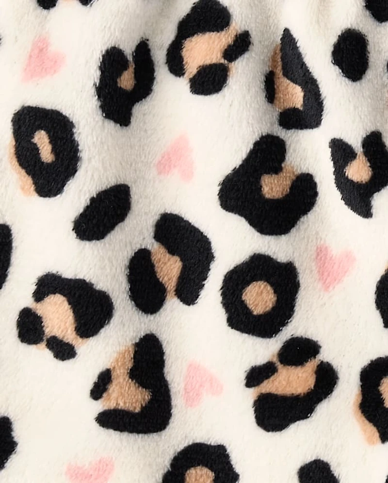 Girls Leopard Heart Pajama Shorts - Cozy Fleece