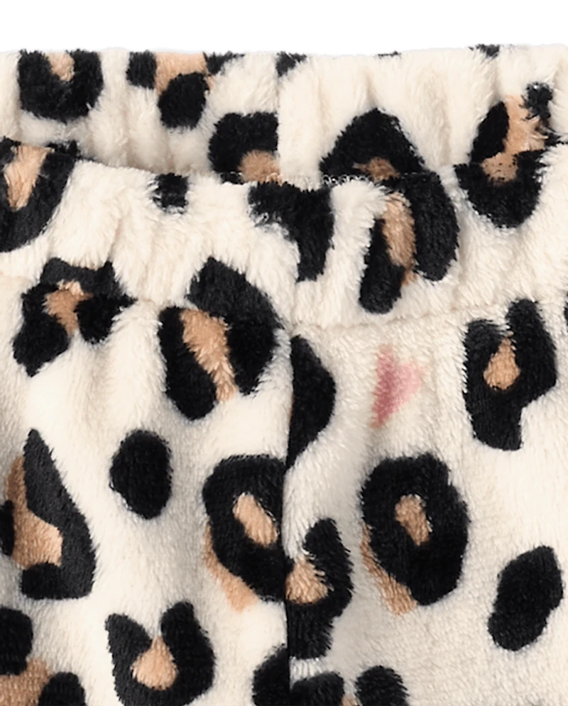 Girls Leopard Heart Pajama Shorts - Cozy Fleece