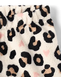 Girls Leopard Heart Pajama Shorts - Cozy Fleece