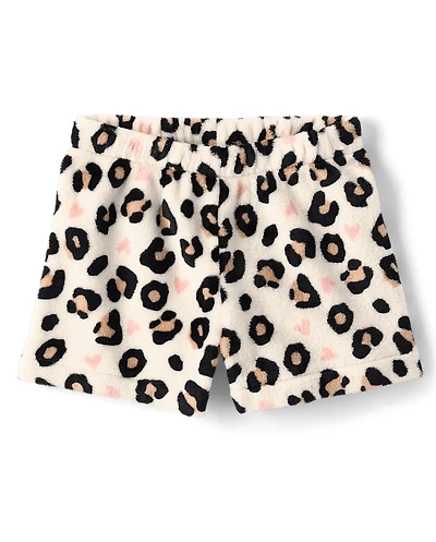 Girls Leopard Heart Pajama Shorts - Cozy Fleece