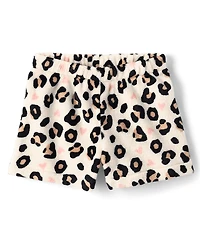 Girls Leopard Heart Pajama Shorts - Cozy Fleece