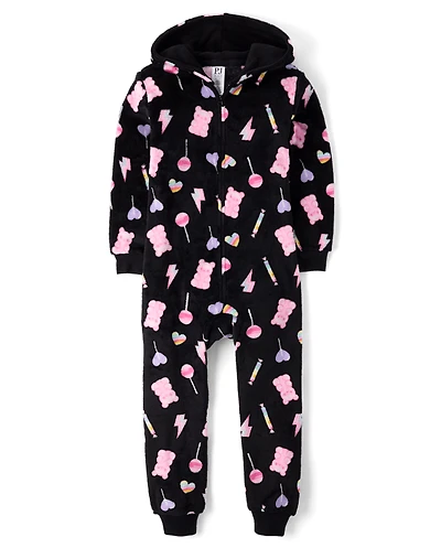 Girls Candy One Piece Pajamas - Cozy Fleece