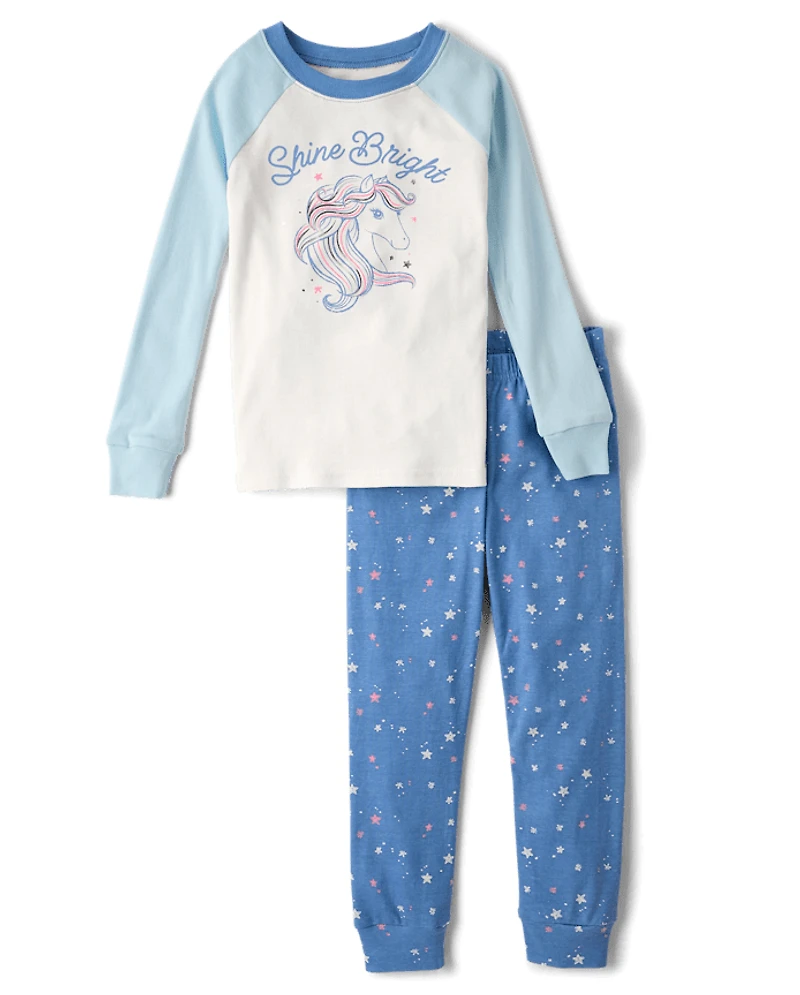 Girls Foil Pny Snug Fit Cotton Pajamas