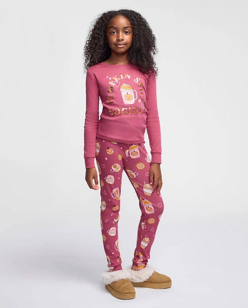 Girls Pumpkin Spice Snug Fit Cotton Pajamas