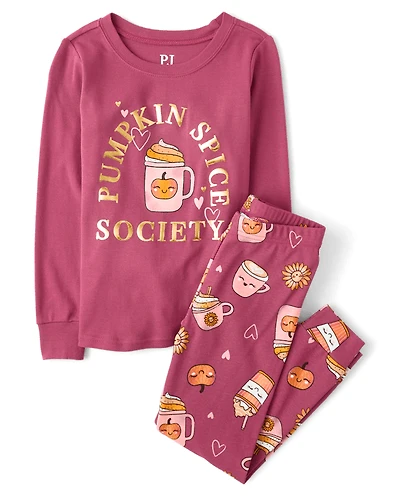 Girls Pumpkin Spice Snug Fit Cotton Pajamas