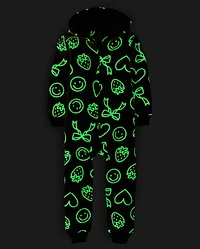 Girls Glow Doodle One Piece Pajamas - Cozy Fleece