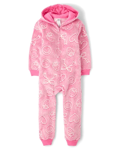 Girls Glow Doodle One Piece Pajamas - Cozy Fleece
