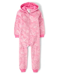 Girls Glow Doodle One Piece Pajamas - Cozy Fleece