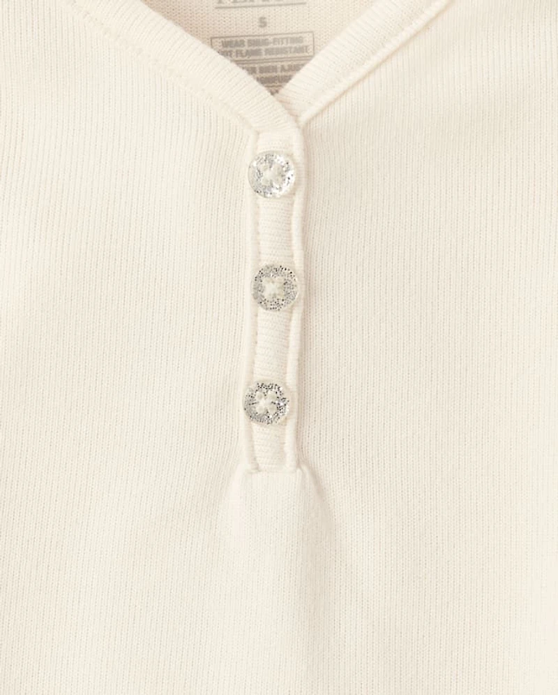 Girls Ribbed Henley Pajama Top