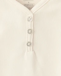 Girls Ribbed Henley Pajama Top