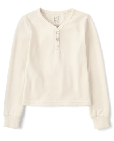Girls Ribbed Henley Pajama Top