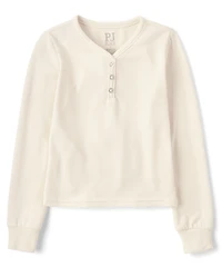 Girls Ribbed Henley Pajama Top