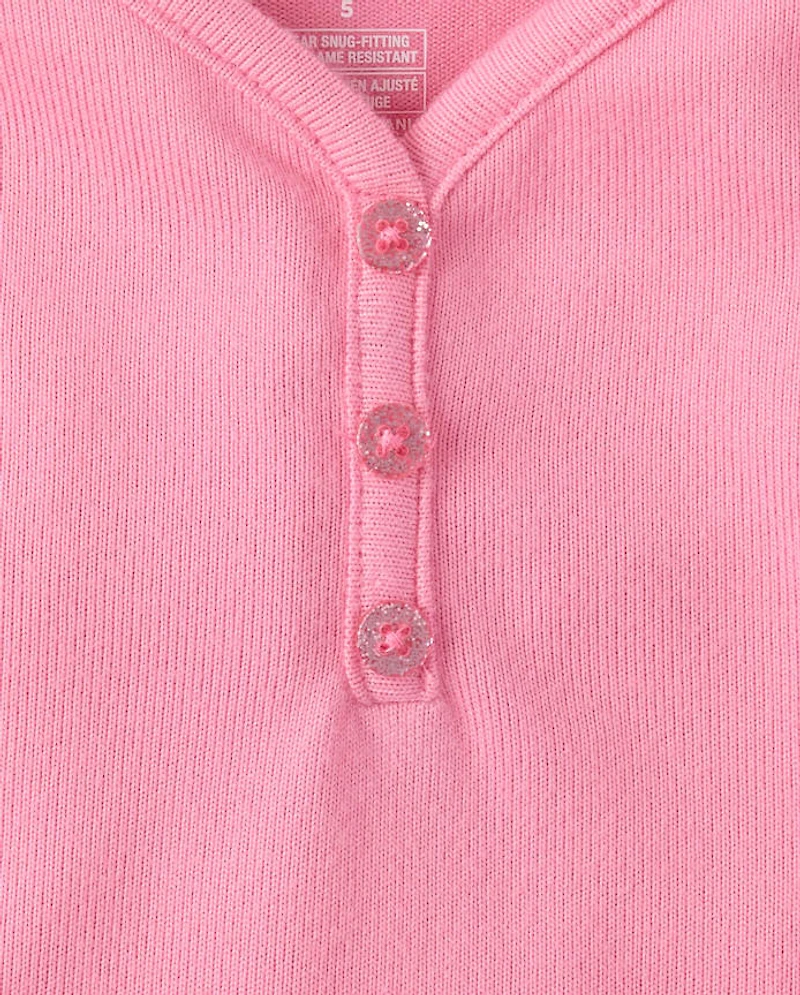 Girls Ribbed Henley Pajama Top