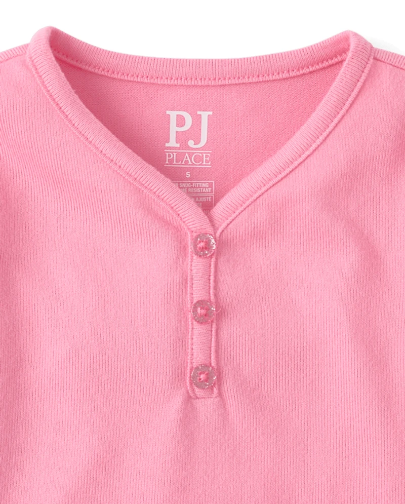 Girls Ribbed Henley Pajama Top