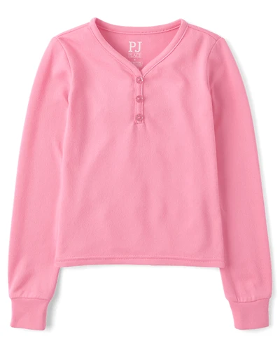 Girls Ribbed Henley Pajama Top