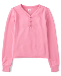 Girls Ribbed Henley Pajama Top