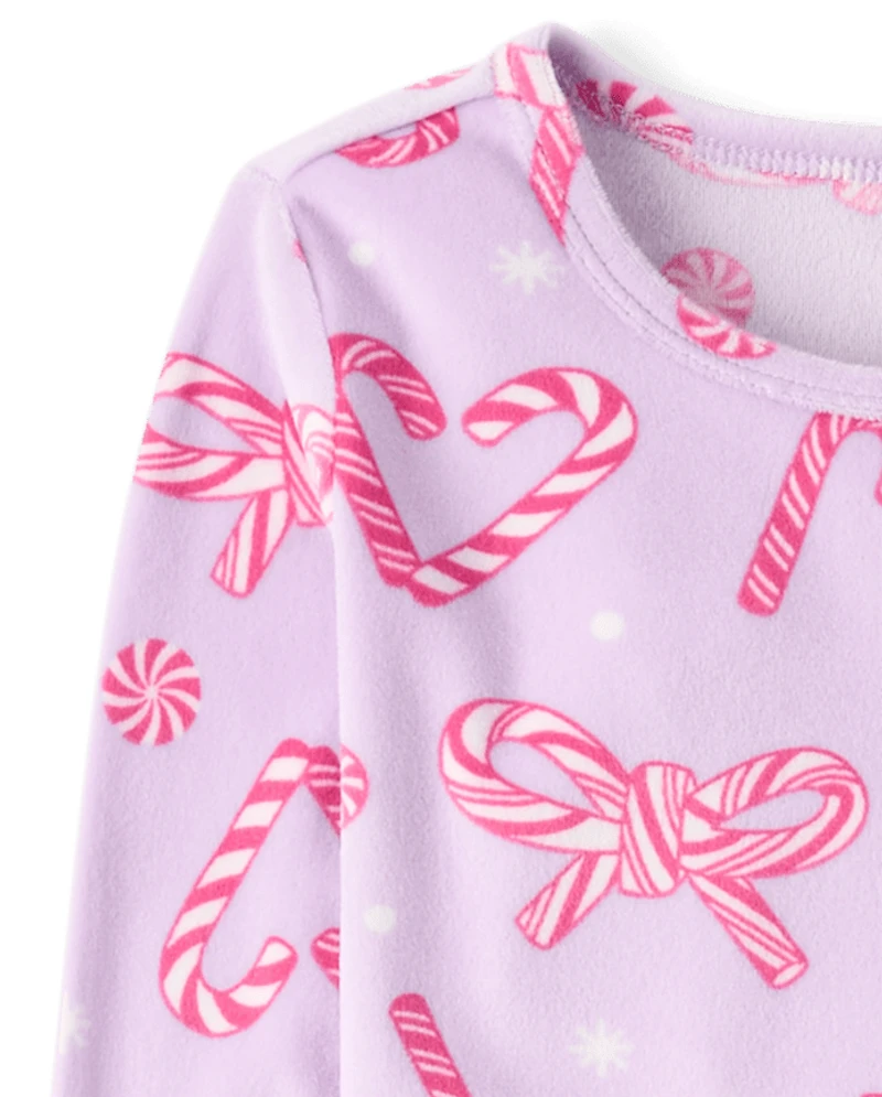 Girls Candy Cane Velour Pajamas