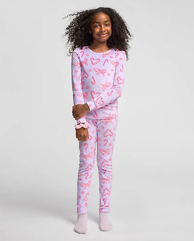 Girls Candy Cane Velour Pajamas